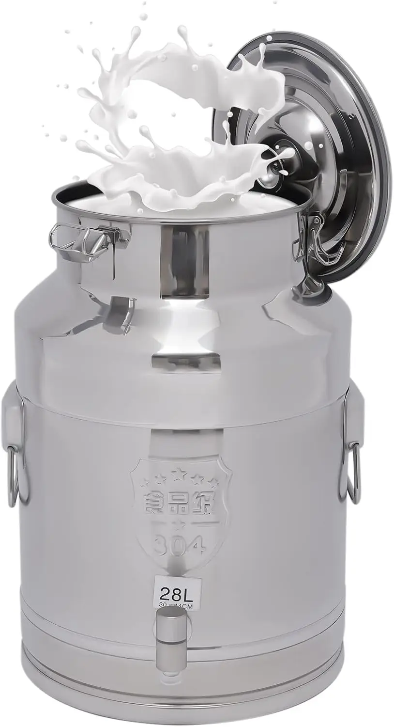 

304 Stainless Steel Milk Can with Spigot, Food Grade Water Dispenser, Liquid Dry Goods Storage Bucket for Kitchen Farm Wine Use