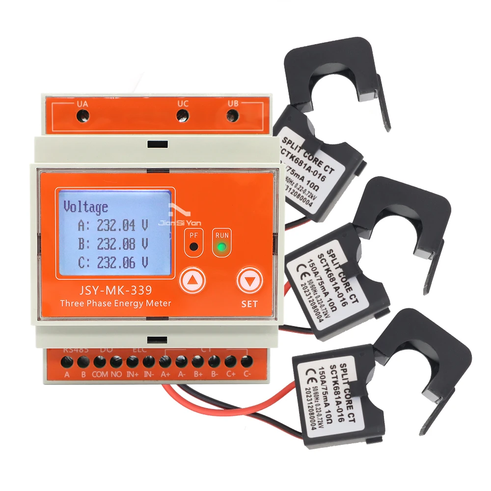2025 رائجة البيع JSY-MK-339 150A 3P3W Din السكك الحديدية مقياس الطاقة الرقمي 220 فولت كيلووات ساعة واط و كيلووات ساعة طاقة الكهرباء Wattmet