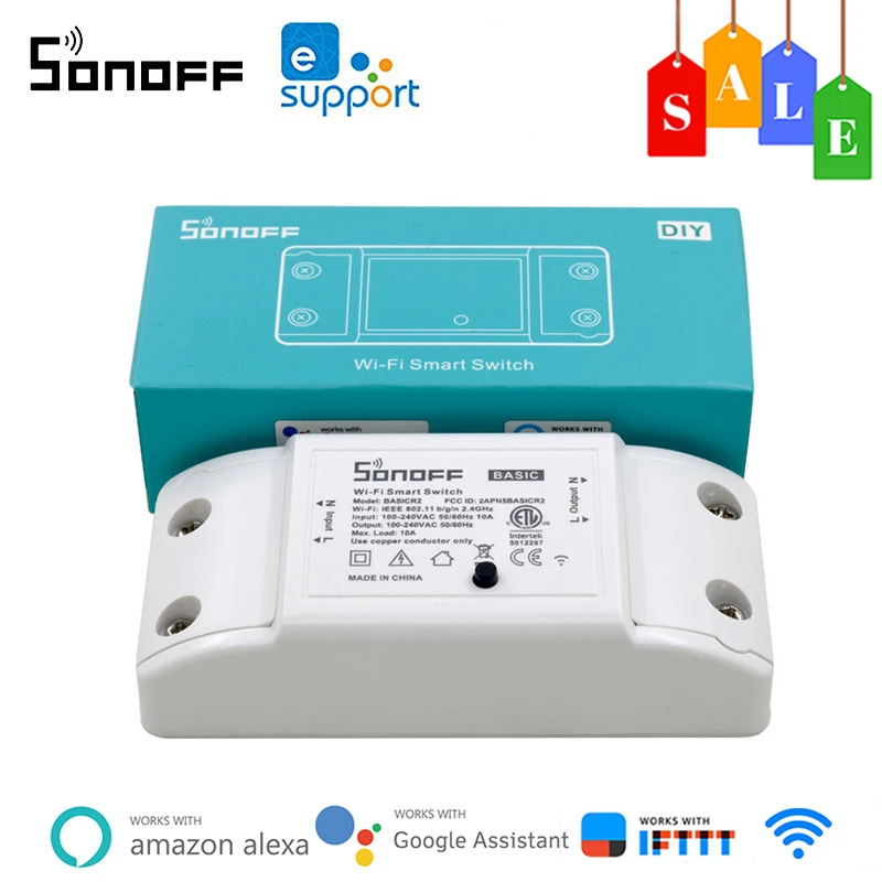 SONOFF BasicR2 Smart Switch WiFi Breaker DIY WiFi Light Switch Wireless Remote Control Switch Works With Alexa Google Home