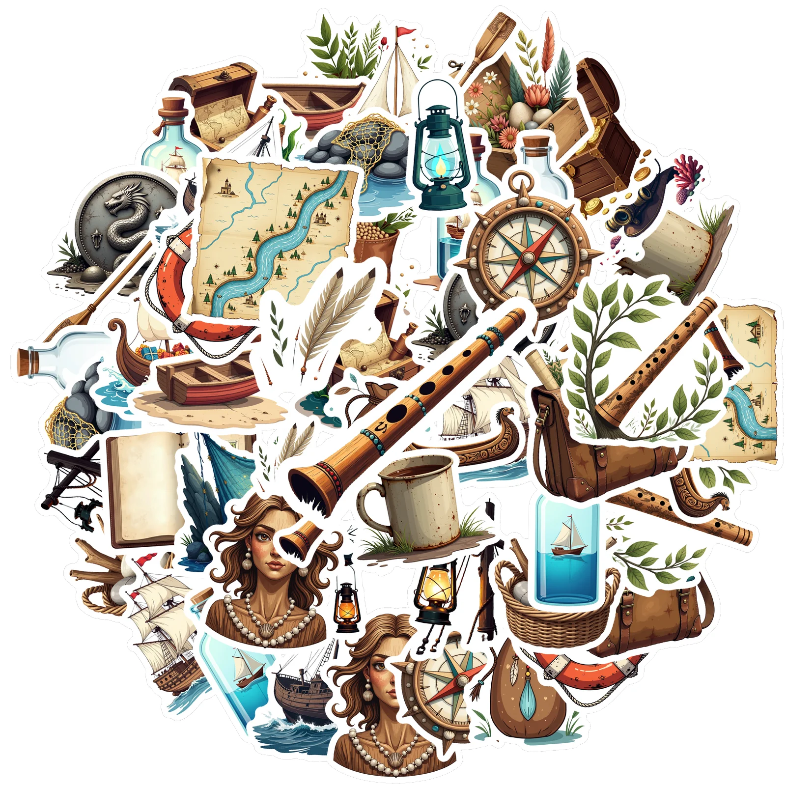 35pcs-100pcs Fantasy Stickers Retro Treasure Map Stickers Nautical Decals For Suitcase Fridge Phone Luggage Laptop Guitar Car