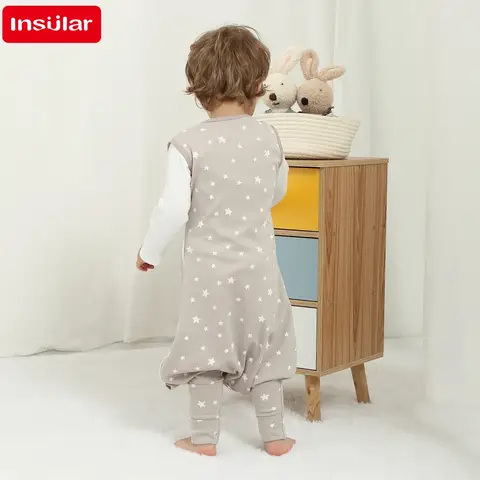 INSULAR Baby Sovsäck Med Fötter Ärmlösa Sovsäckar För Barn Hemkläder Premium Bomull 2-vägs Dragkedja 4 Säsonger 10 best sales sovsäck för bebis - №1