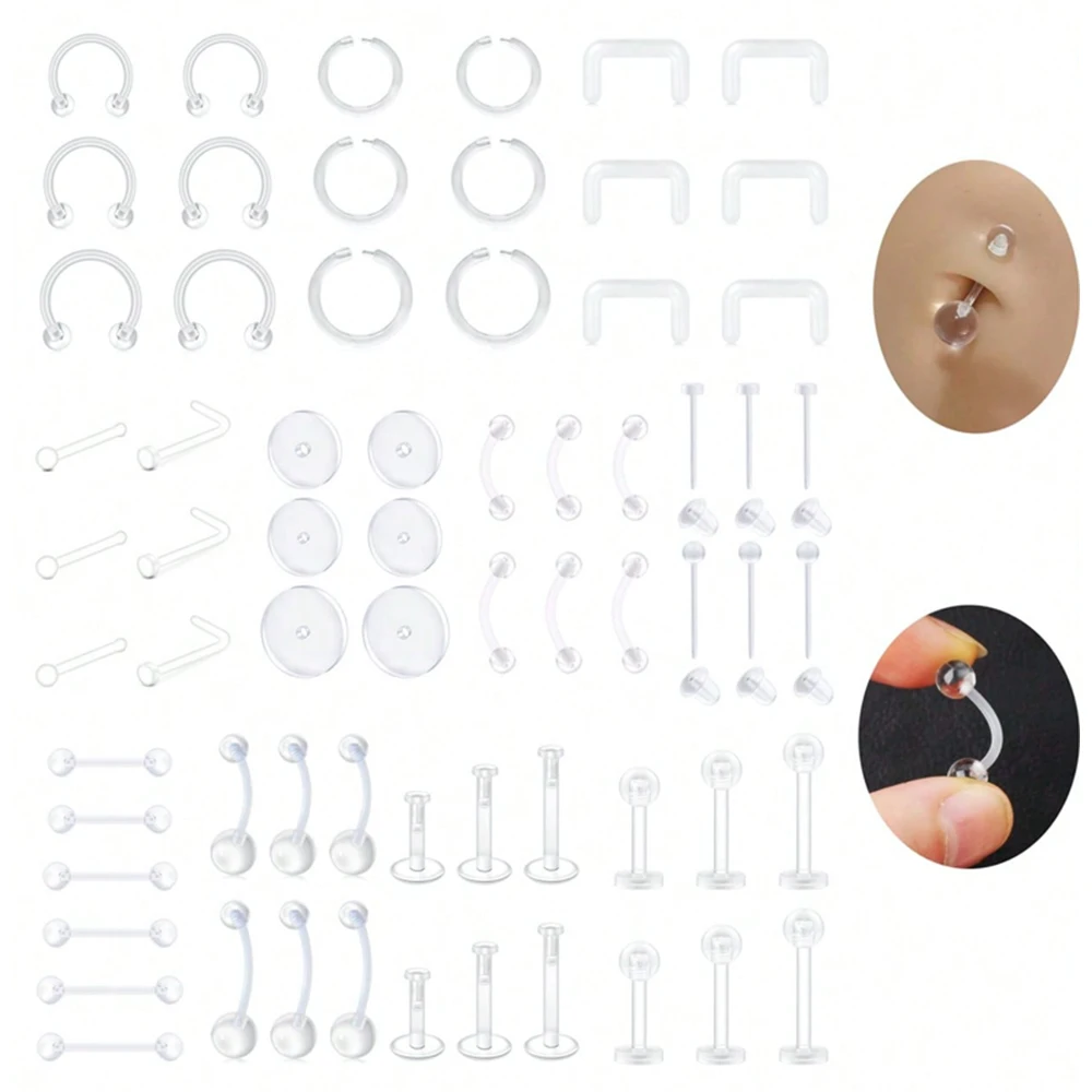 Mix Style Clear Piercing Retainer Hypoallergenic Flexible Bioflex Plastic Invisible For Work Surgery Clear Retainer Belly Rings