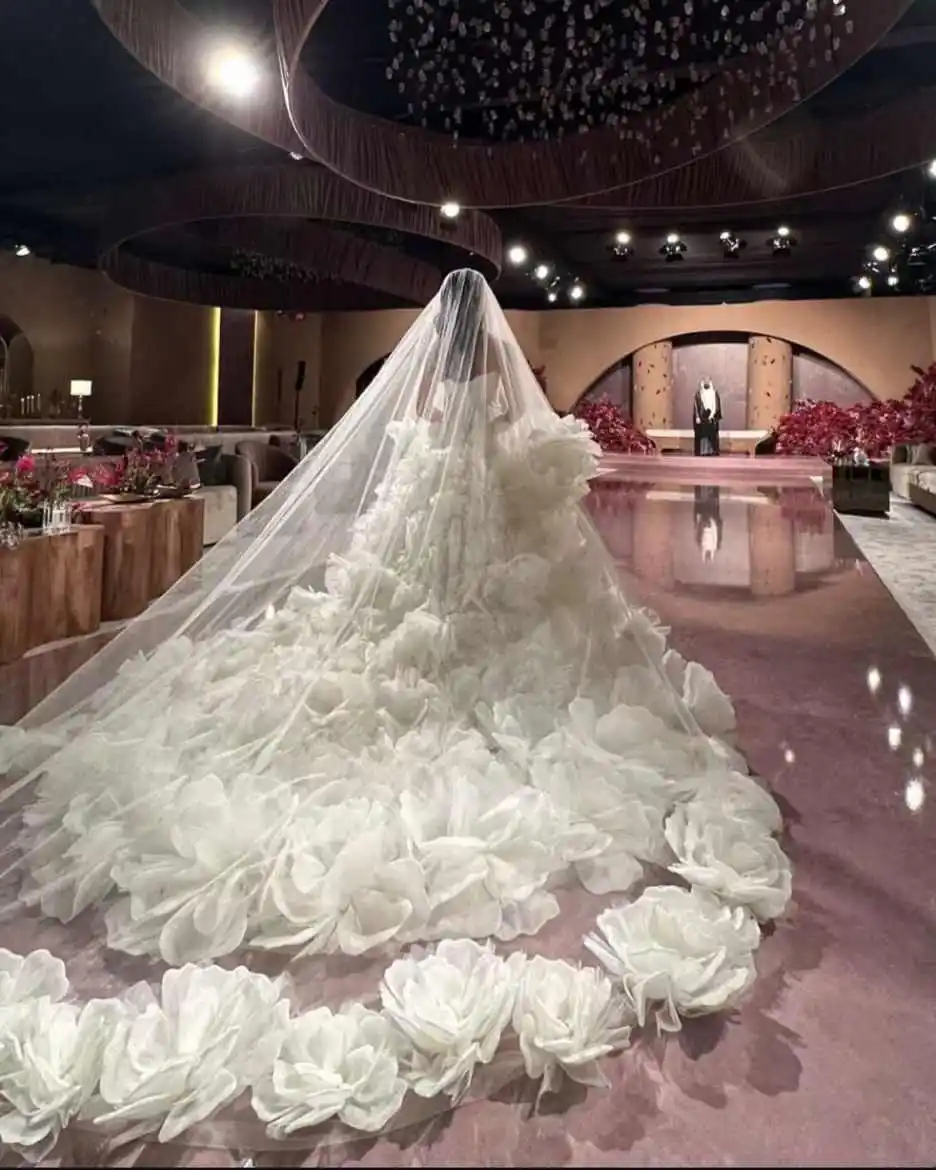 Exquisite Lace Veil Bridal Cathedral Wedding Accessories White Veil With Colorful Appliques Metal Hair Comb Custom Made Veil