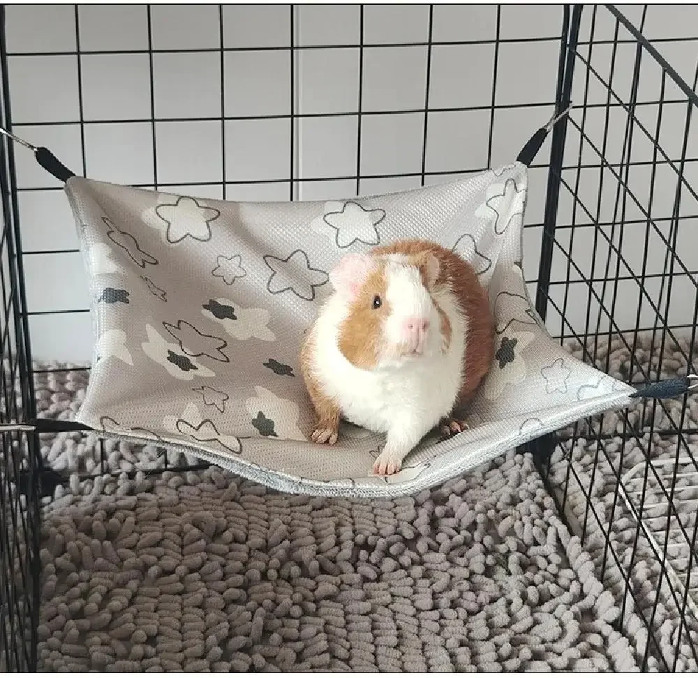 3 Größen Doppelseitige Meerschweinchen-Hängematte aus Eisseide Hautfreundliche Hamster-Hängematte mit 4 Haken zum Aufhängen Kleintierzubehör – Detail 11