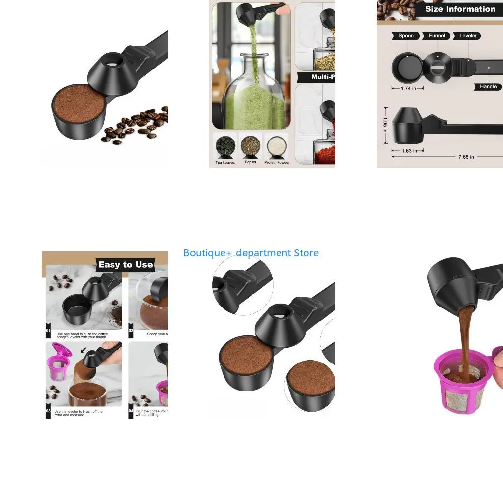 E1PD Coffee Grounds Scoops With builts In Funnel For Reusable Pods 2 Tablespoon Capacity Easy Leveling Clean Transfer Kitchen