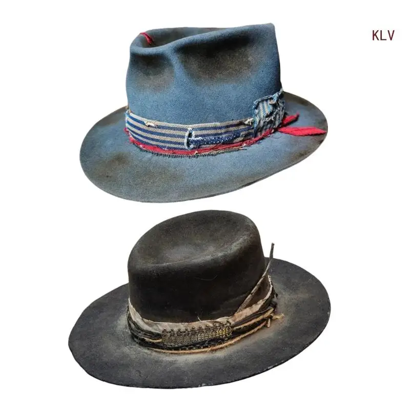 

Distressed Hat for Masquerades Party Gentleman Hat Jazzs Hat with Ripped Belt Adult Concert Hat Carnivals Hat Headpieces