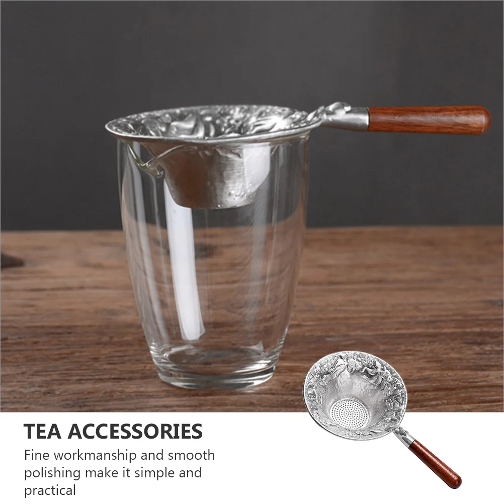 

1pc Tea Strainer Filter Mesh Tin Wood Handle Eco-Friendly Gold Fish Pattern Simple Design Cup Tea Accessories Infuser