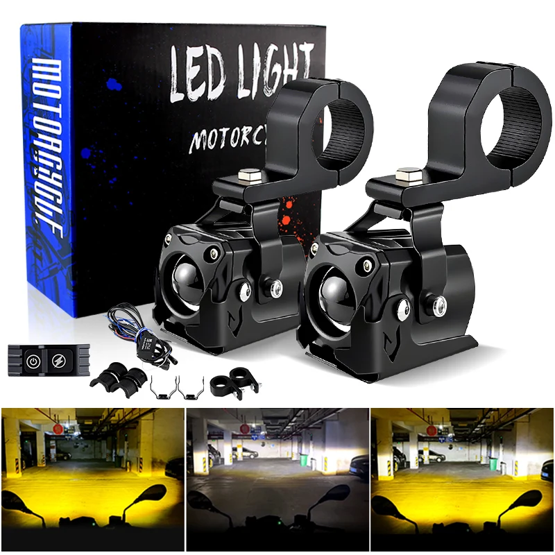 

1 компл. M6 40 Вт 12 В мотоциклетные фары противотуманные фары светодиодные вспомогательные фары дальнего света прожектор двухцветная мигалка мото противотуманная фара