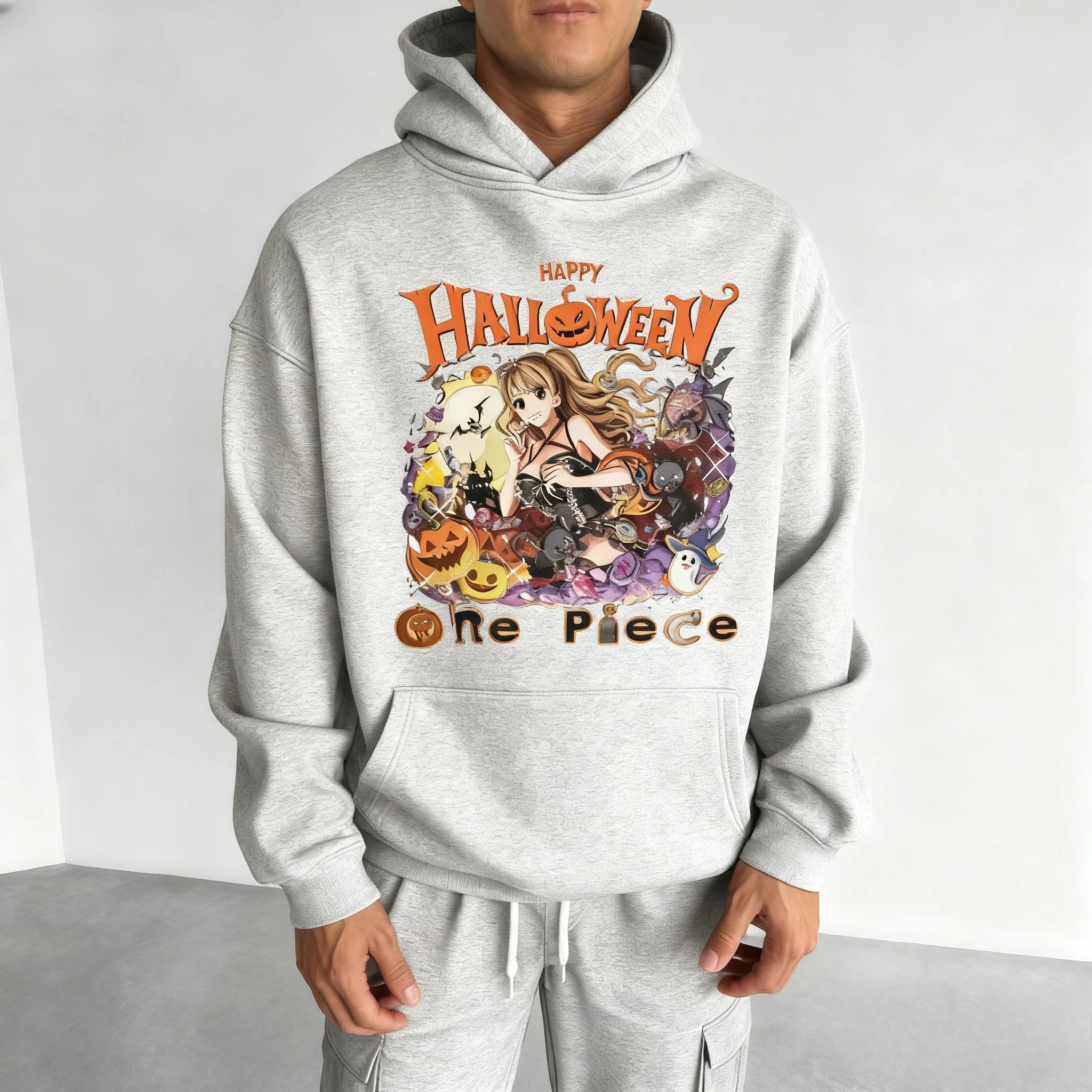 เสื้อฮู้ดอนิเมะวันพีซลายฮาโลวีนสำหรับผู้ชายและผู้หญิง เสื้อสเวตเชิ้ตพิมพ์ลายหลวมๆ ผ้าฝ้าย สไตล์สตรีทแวร์ลำลอง ใส่ได้ทั้งฤดูใบไม้ผลิและฤดูใบไม้ร่วง สไตล์ Y2k