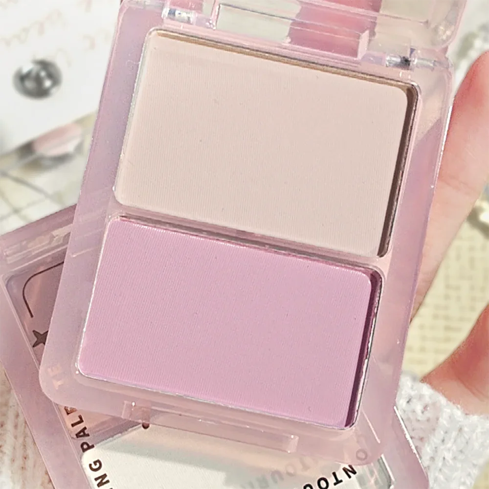 لوحة كونتور للوجه بلونين، أحمر خدود هايلايتر برونزي غير لامع، مقاوم للماء، تحكم طويل الأمد في الزيت، سطع، للجنسين، مكياج آمن #1