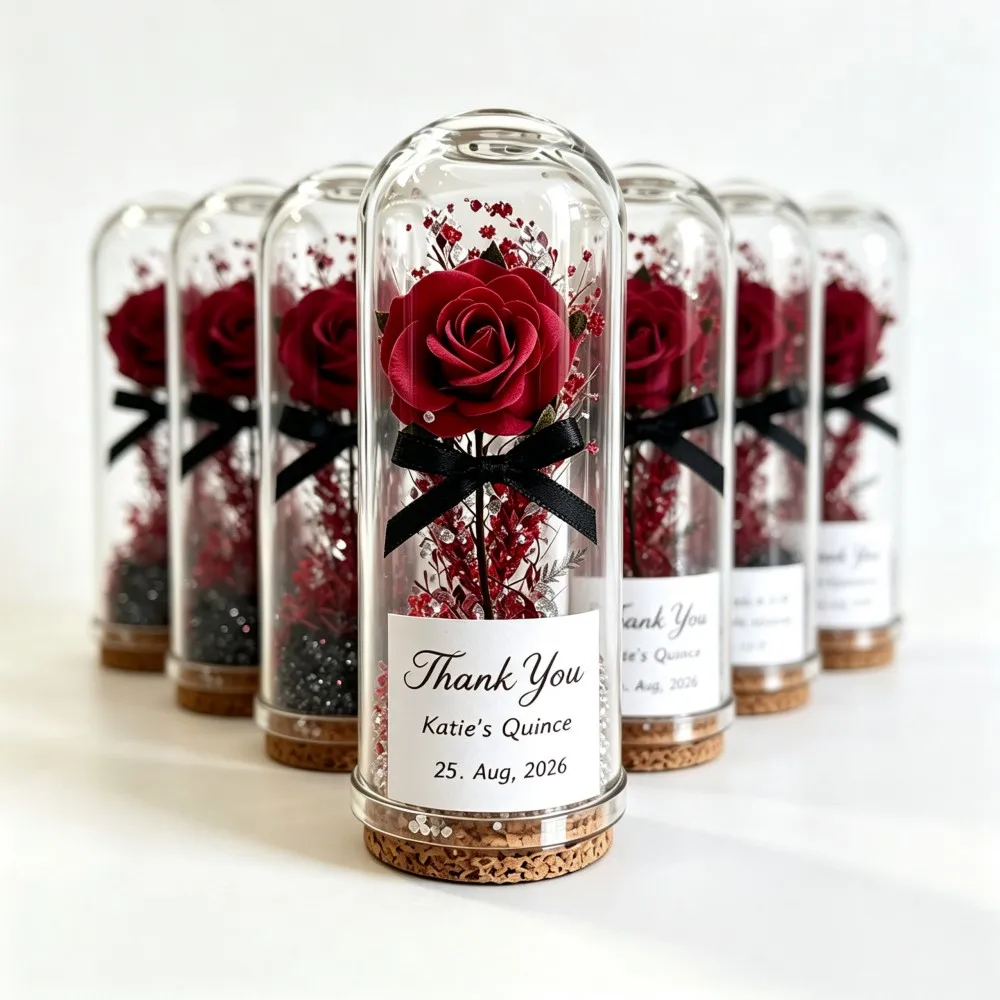 10Pcs Personalized Glass Dome Rose Bottle Favor Custom Flower Vase for Bridal Shower Bachelorette Party Guest Thank You Gift Sou