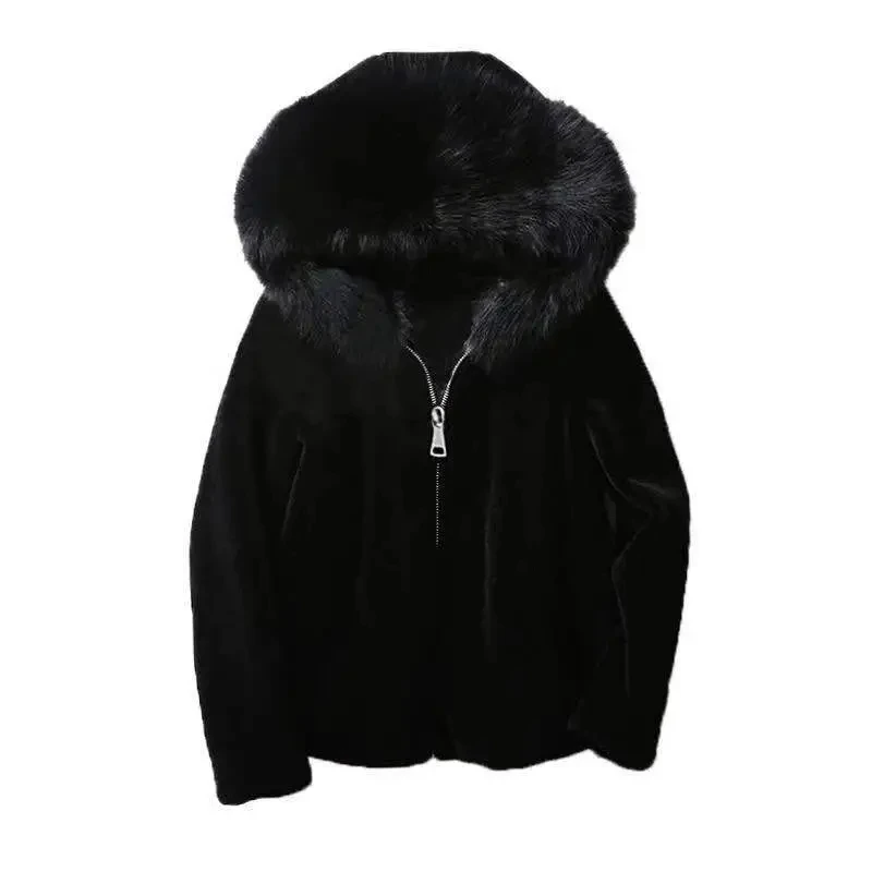 Winter Short Resemble Fur Jacket Women 2025New Fashion Loose Leisure Mink Thicken Warm Hooded Coat Zipper Solid Outerwear Female