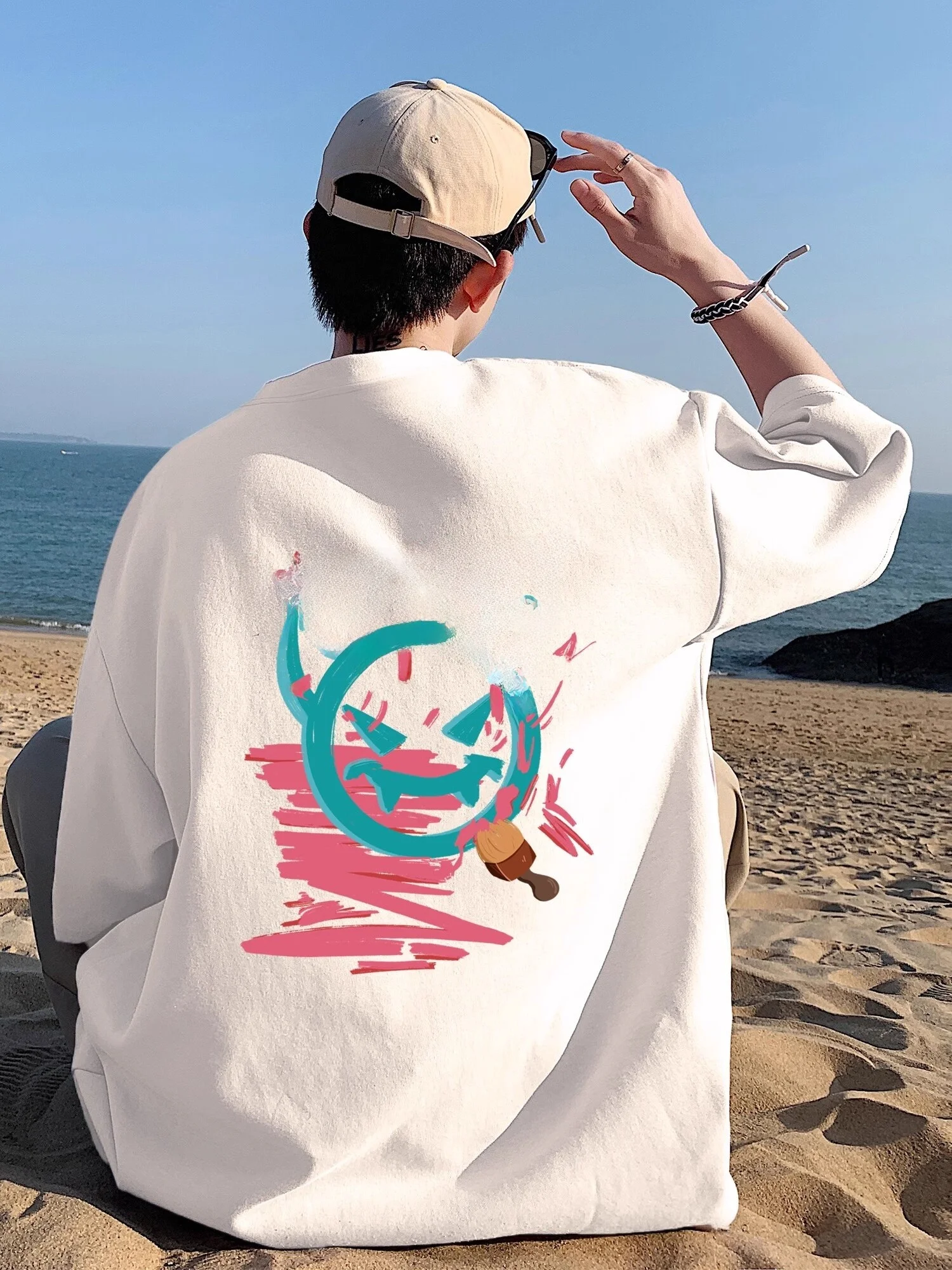 Cleanfit ピンク リトル デビル パーカー メンズ ロング Sve ベースレイヤー T-irt トレンディ ブランド ティーンエイジ アウター カジュアル ルーズ フィット プリント