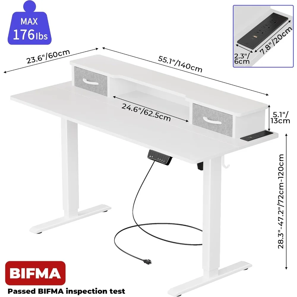 55 Inch Electric Standing Adjustable Height Desk with USB & Type-C Outlet, Home Office Computer Gaming Desk