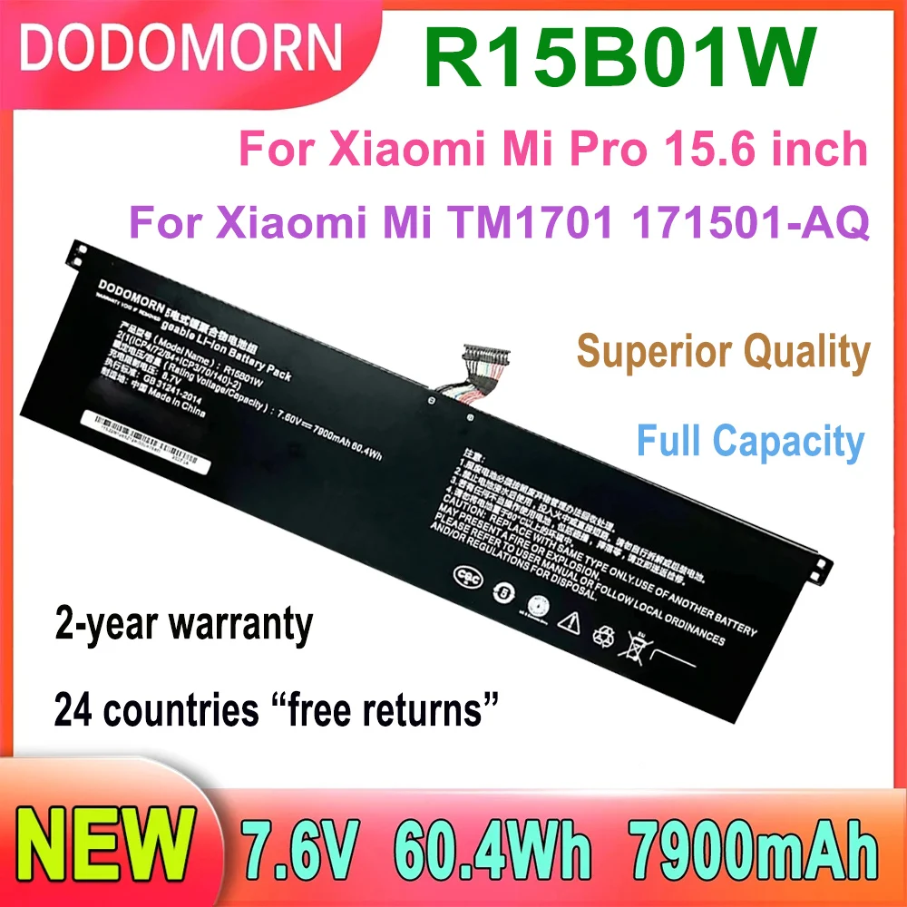 DODOMORN R15B01W Laptop Battery For Xiaomi Mi Pro 15.6 inch For Xiaomi Mi TM1701 171501-AQ 7900mAh 7.6V 60.4WH 2-year warranty