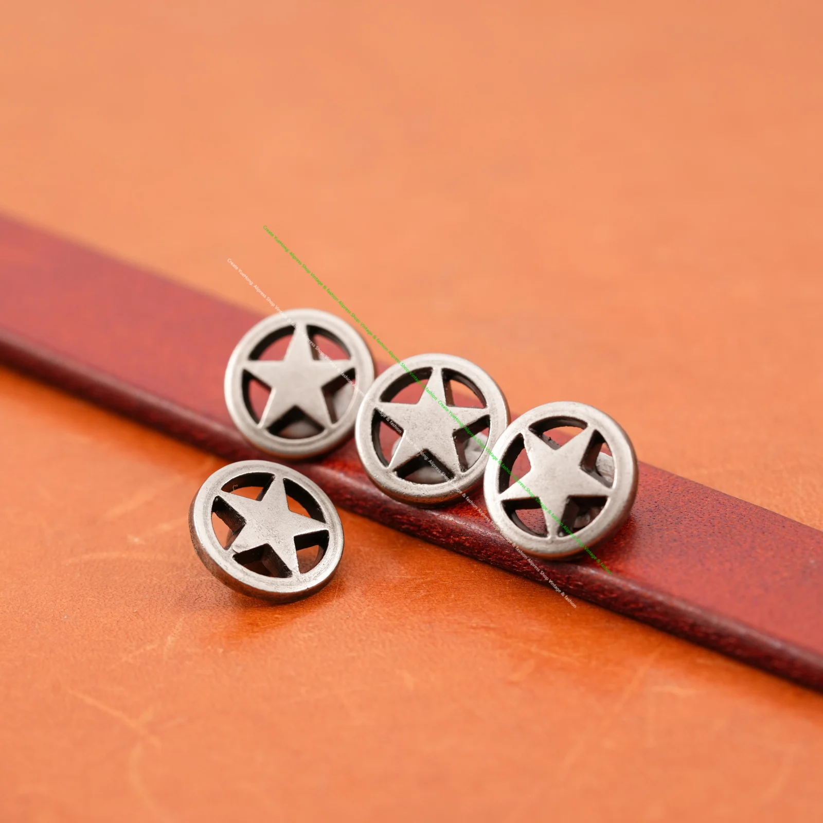 50X Retro Silver Punk Metal Round Side Star Fasteners Rivets Spike Studs Decor 1/2\