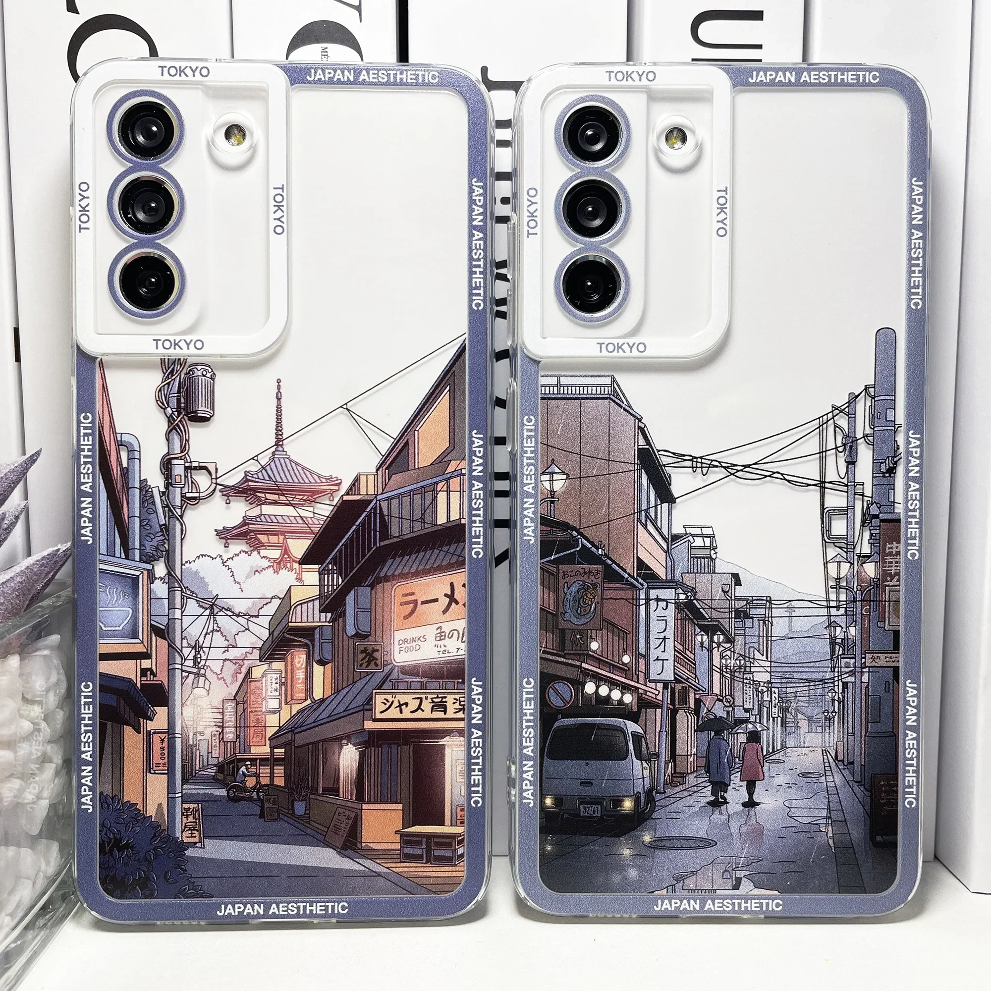 Case For Samsung Galaxy S20 Plus S21 FE S22 S23 Ultra A53 A52 A54 A33 S24 Japanese Aesthetic Tokyo Anime Street Clear Soft Cover