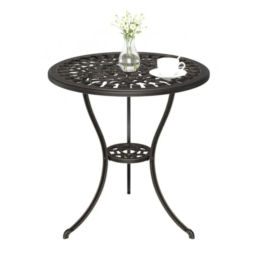 

Patio 23'' Cast Aluminum Side Table with Umbrella Hole, Outdoor Small Coffee Table, Anti-Rust Bistro Table in Gray, Round End T