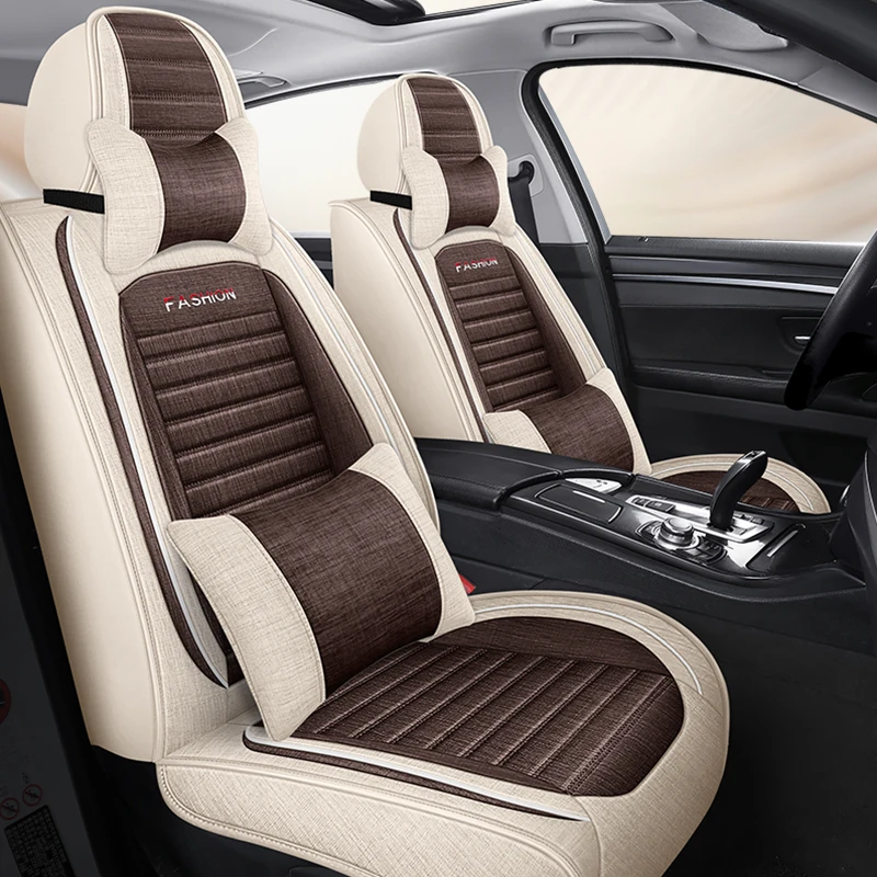 (Luxury Edition) Single Front Seat, Luxurious Linen Full-Cover Car Seat Cover, Universal, Breathable and Wear-Resistant, Comfortable for All Seasons, Fits the Seat Well, Easy to Clean and Maintain, Three-Dimensional Side Support, Enhances Your Driving Experience, Available in Five Colors, Suitable for Sedans, Suvs, Trucks and Other Models