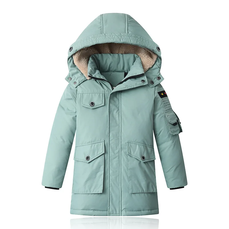 Boys Kids Long Loose Thick White Duck Down Jacket Black,Green,Yellow Baby Coat, Children Hooded Padded Jacket Clothes Winter