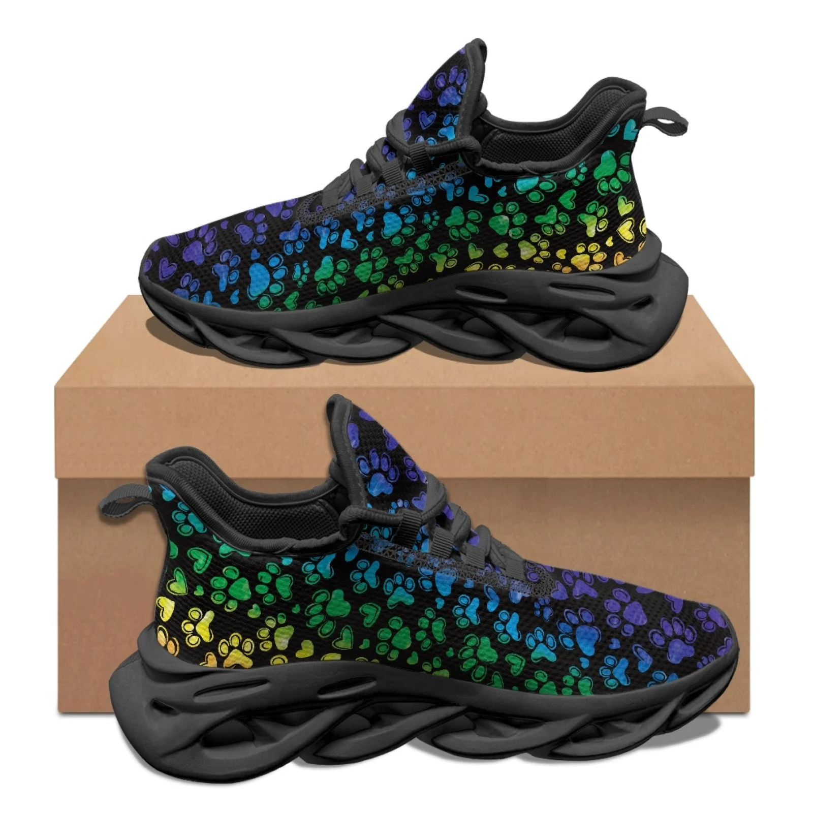 PENSTROLL Rainbow Paw Print Men's Running Shoes Mesh & EVA Mens Running Shoes Breathable Athletic Footwear for Unisex