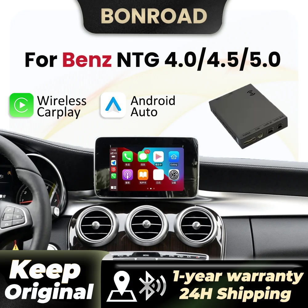 

BONROAD Wireless CarPlay Android Auto Decoder For Mercedes Benz GLK W207 W212 W204 SLS W218 NTG 4.0 NTG4.5 NTG5.0 BT Mirror Link