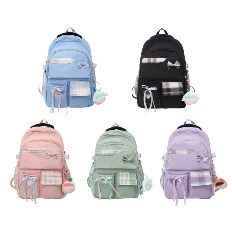 Double Strap Shoulder Bag for Girl Student Teens Large Capacity Backpack Travel Rucksack Fashion School Bag with Pendant