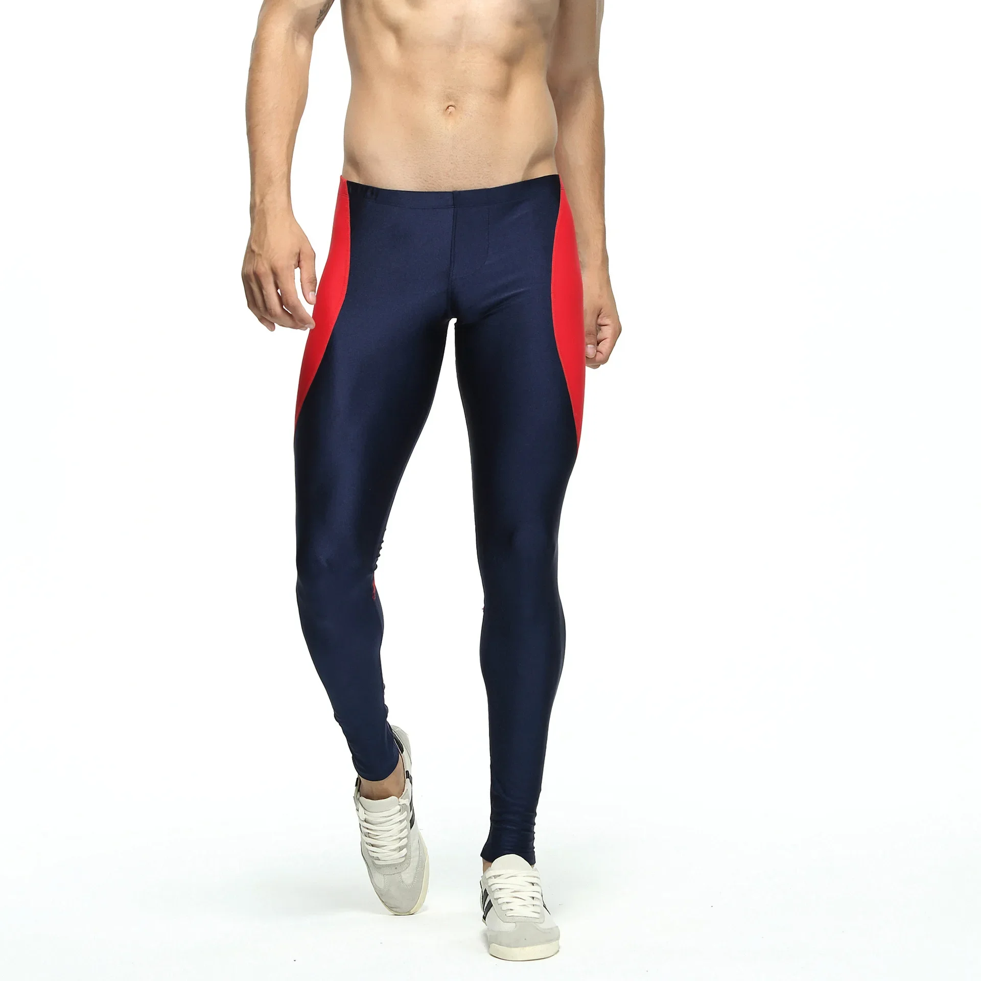 Men Fashion  Thermal Underwear Youth Contrast Long Pants Color Blocked Elastic Sportswear Low Waist Legging Elastic Bottom Basic