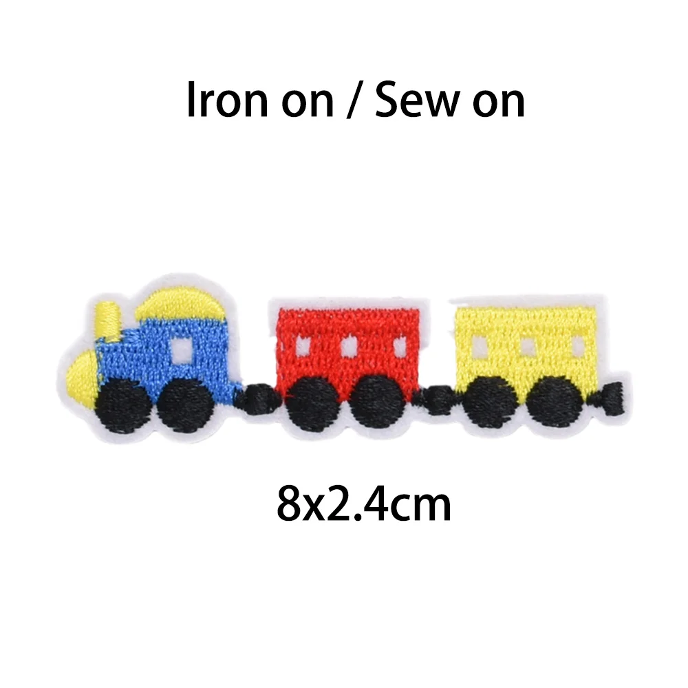 7pcs Train Patches Sew on  Train Birthday Theme Party Decorations Cartoon Train Embroidered Applique Iron on Clothes Stickers