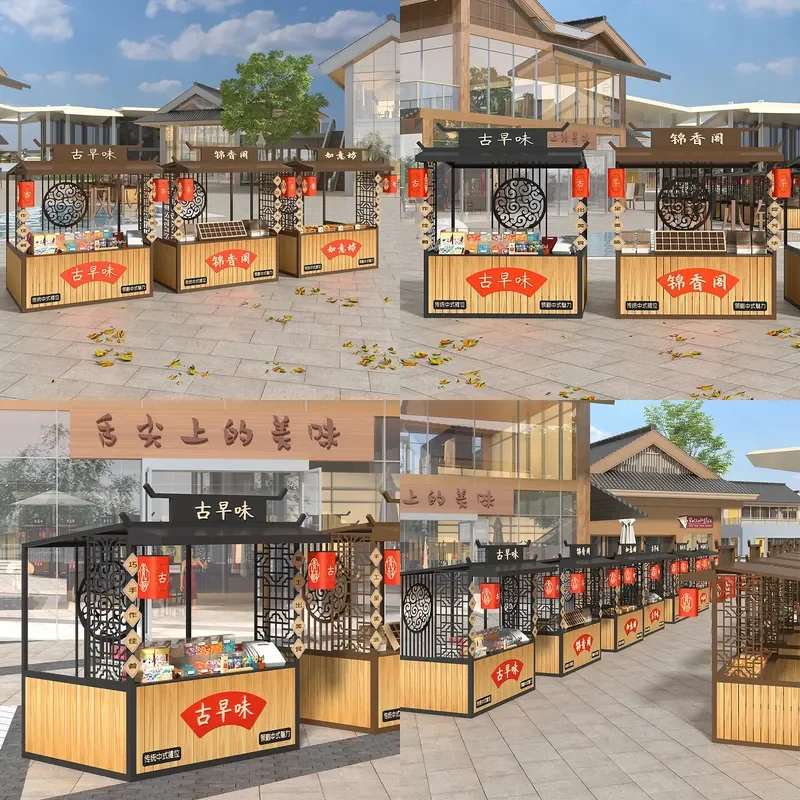 For Retro Ancient Style Night Market Exhibition Promotion Booth Frame Mobile Flower Car Shed Stall Structure for Scenic Spot