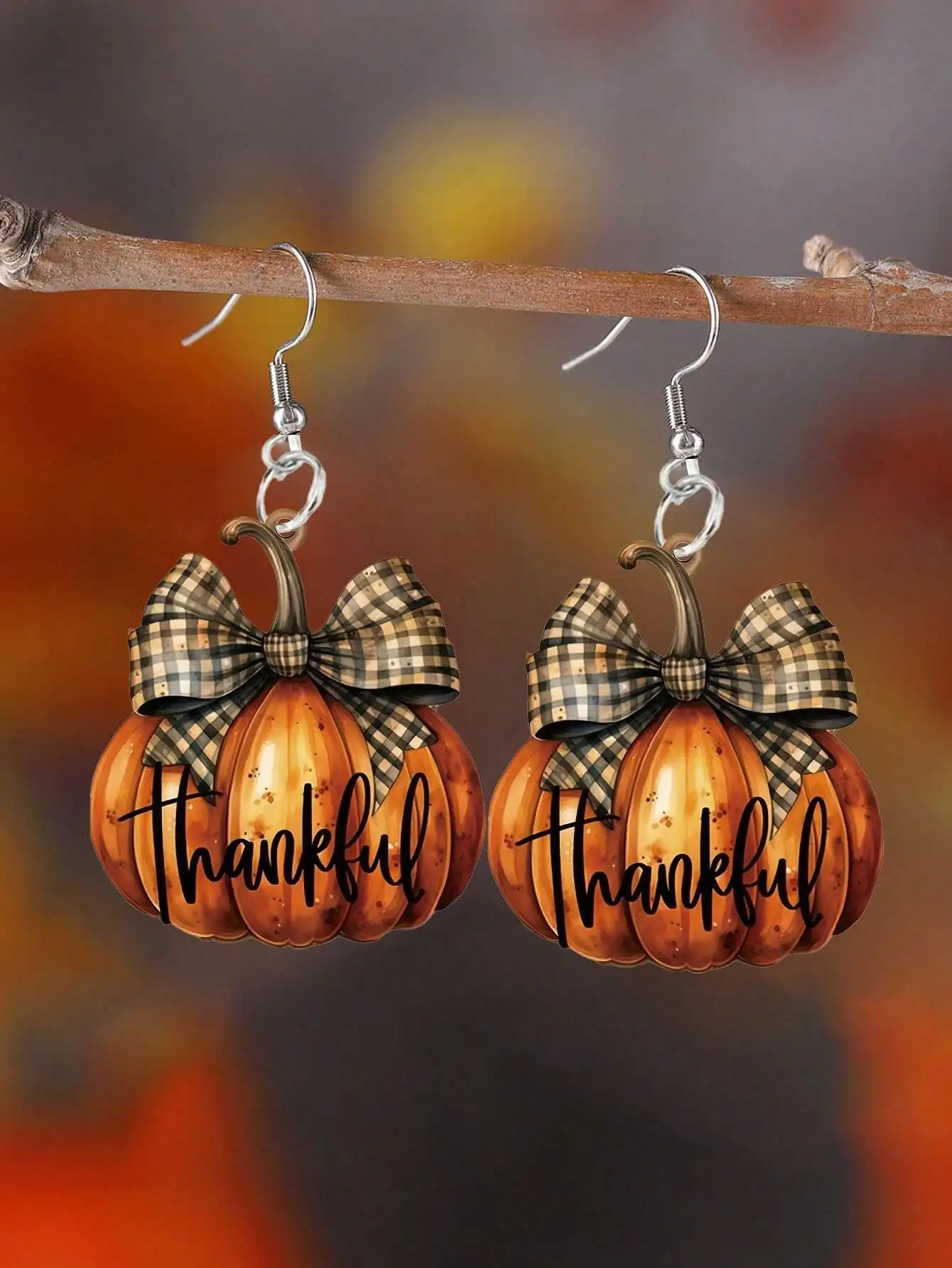 

Vintage Acrylic Pumpkin Bow Earrings Thankful Thanksgiving Jewelry Gifts For Women