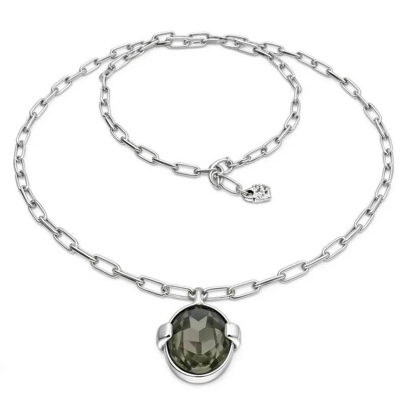 Silver Gold Gemstone Necklace for Women, Oval Emerald Blue Crystal Pendant Chain, 100+6cm with Extender, High Quality Alloy, Hypoallergenic, Polished Mirror Finish, Minimalist Elegant Jewelry, Trendy Layering Statement Necklace, Nice Gift, Easy to Match