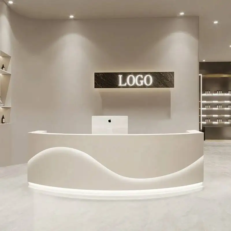 

Modern Simple Desks Company Reception Counter Work Design Curved Business Store Desk Curved High Quality Escrivaninha Furniture