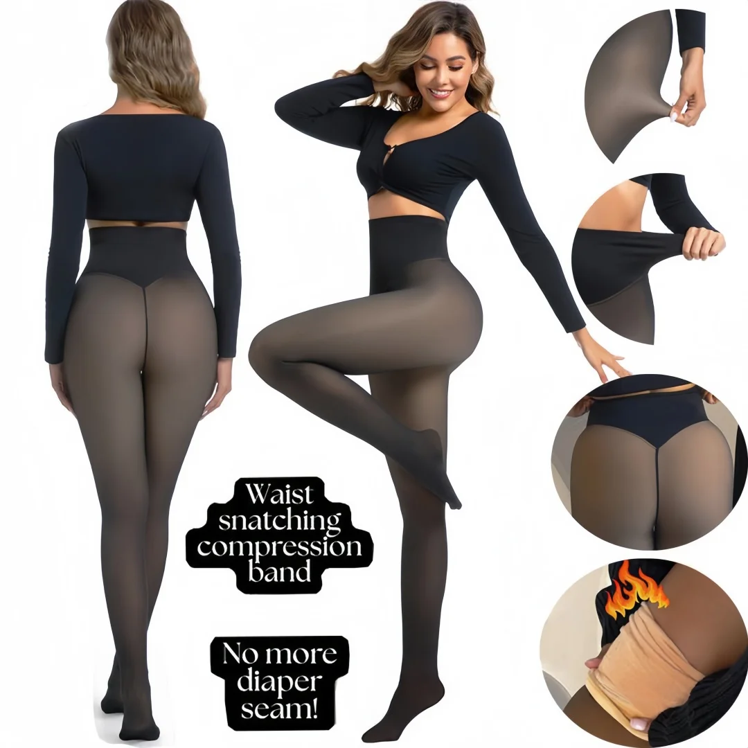 S/M/L/XL Thermal Wool Lined High Waist Tights Sheer Look Plus Size Winter Pantyhose Control Top Comfortable Warm Leggings
