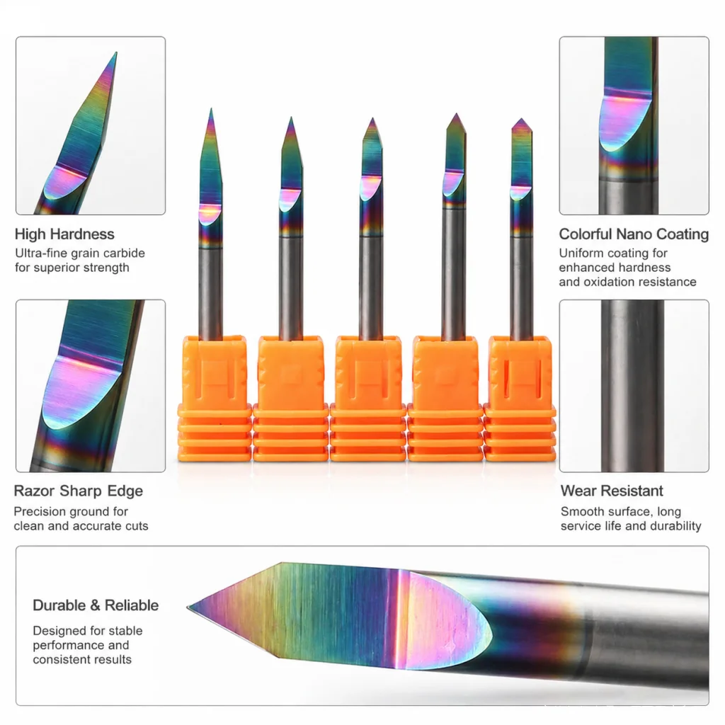 

5PC Tungsten Steel Solid Carbide Milling Cutters with Nano Coating CNC Router Bit Set End Mill Tools for Metal Cutting Engraving
