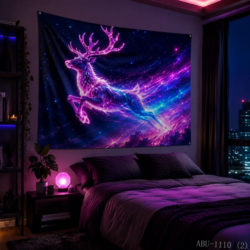 VIKAMA Aurora Urban Elk Christmas Tapestry High Definition Background Cloth Holiday Atmosphere Room Decoration
