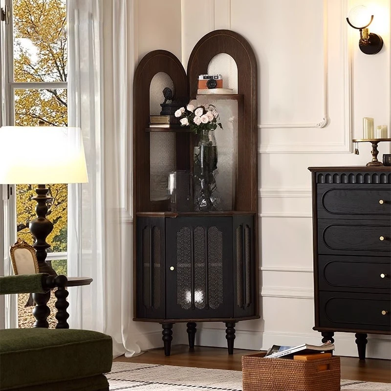 Retro solid wood corner cabinet, antique rack against the wall in the living room triangle cabinet, integrated corner cabinet