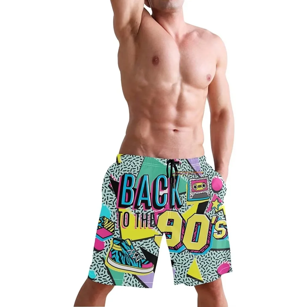 Bañadores Retro divertidos de los años 80 y 90 para hombre, pantalones cortos de playa de secado rápido, pantalones cortos de Surf de verano con