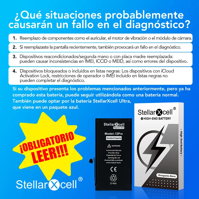 Batería de diagnóstico StellarXcell para iPhone 12 Pro Max, 13 Mini, 14 Plus, 15 Pro: sin piezas desconocidas, 100% salud, sin mensajes de error 2