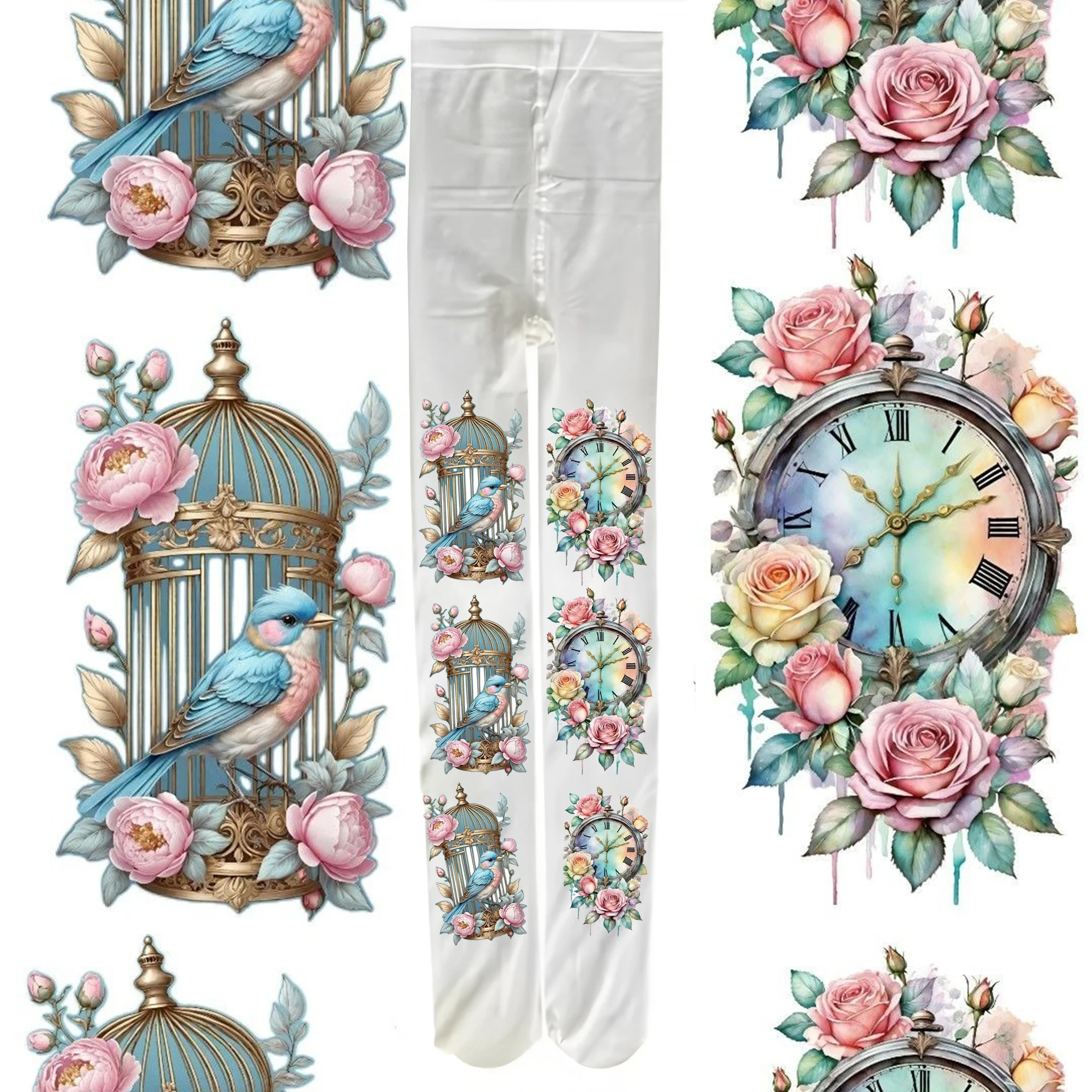 

Y2K "Colorful Clock" Printed Women's White Pantyhose Black Printed Simple Daily Versatile Skeleton Style Lolita Style