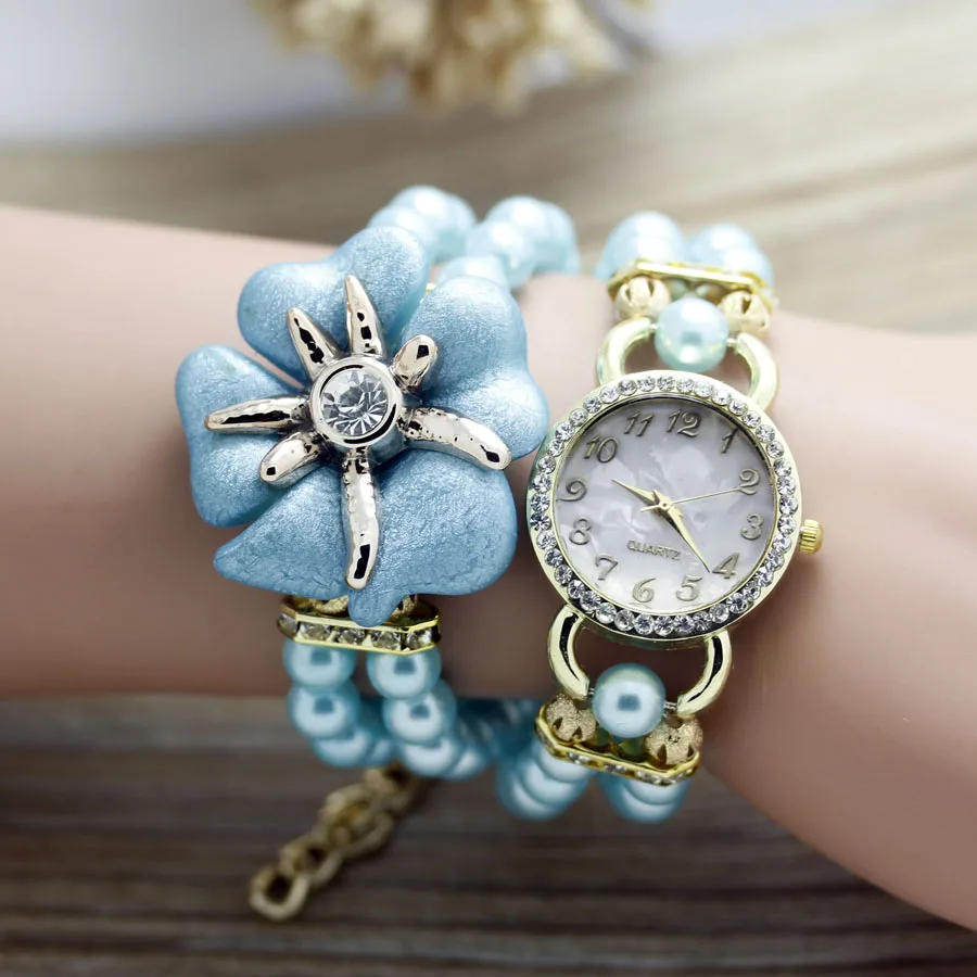 

Shsby новые высококачественные женские жемчужные ремешки морская звезда браслет с цветком кварцевые наручные часы женские деловые часы часы со стразами