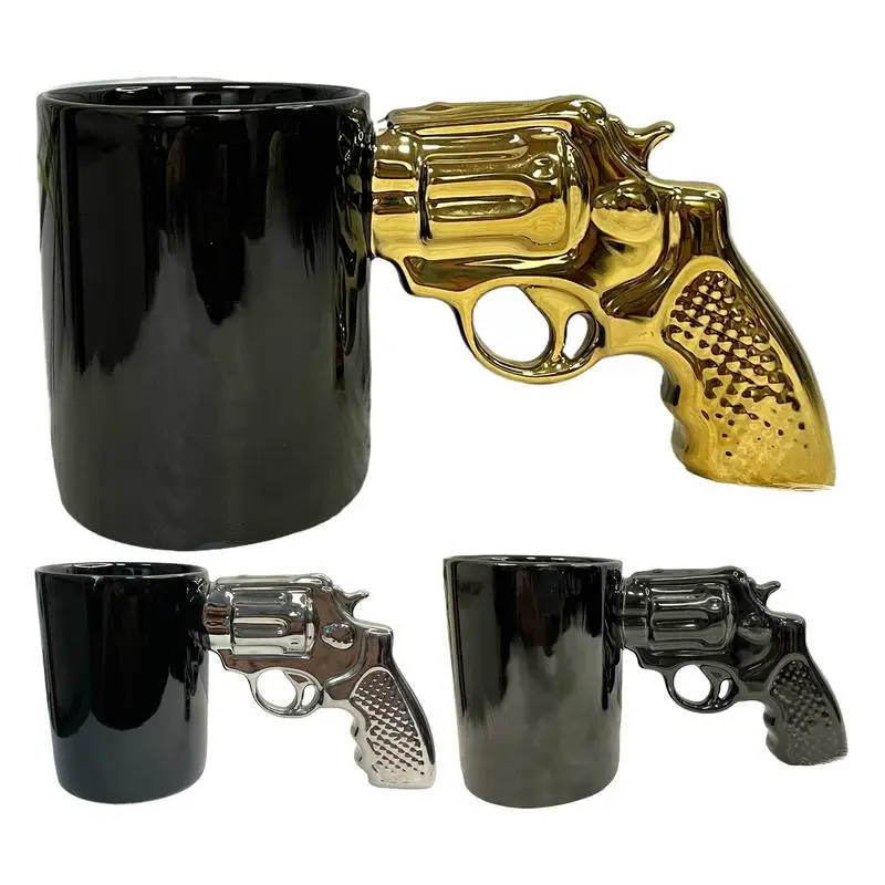 Novelty Cool Mug Revolver Handle Mug Coffee Beer Cup Creative Ceramic Water Drinking Mug Funny Coffee Mug Gift for Office Home