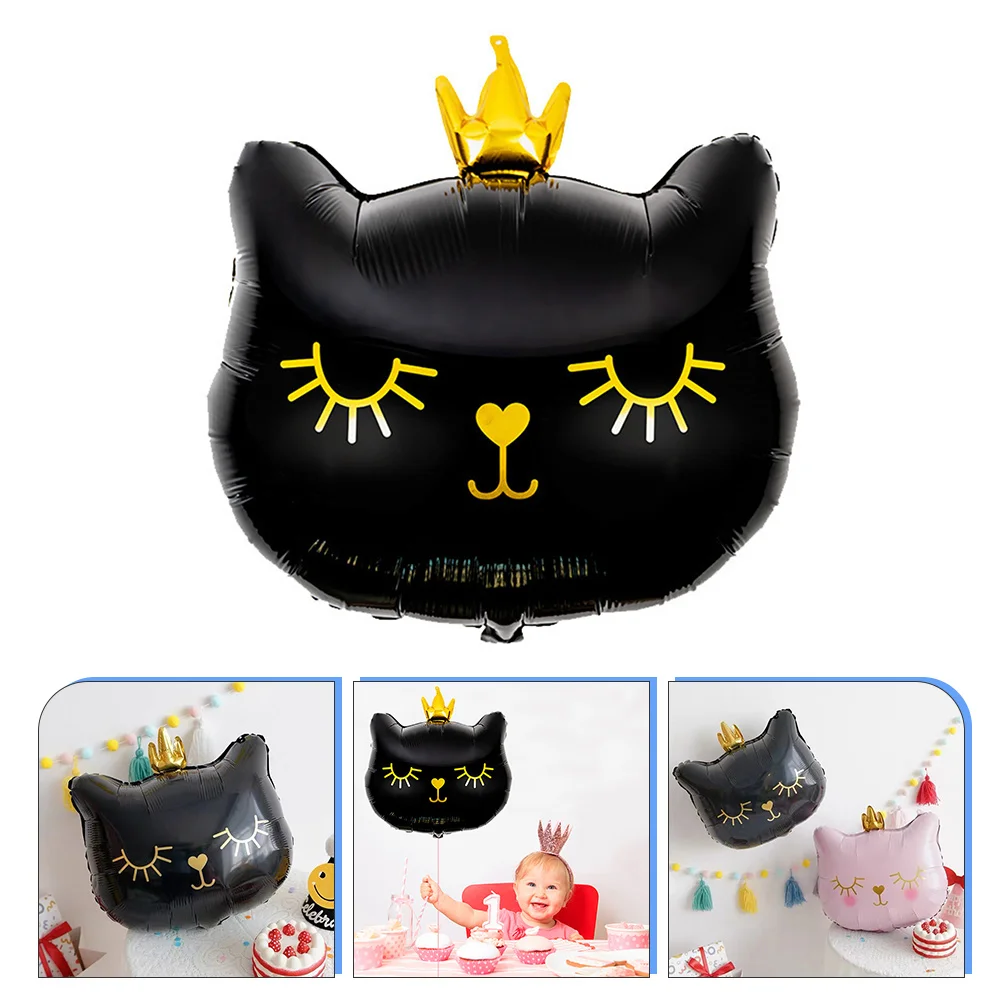 

3 Pcs Pink Balloons Crown Cat 's Birthday Party Aluminum Foil Cute Black Themed Decor Supplies Jumbo
