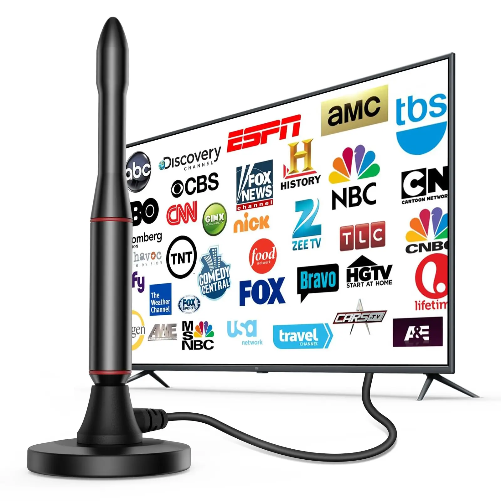 Cable de antena de TV, amplificador Dvbt2 de TV Digital de largo alcance, antena Hdtv 4K de doble banda Vhf Uhf Iptv Atsc, receptor de satélite