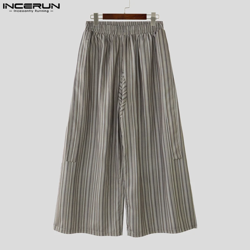 

INCERUN Men Striped Pants Elastic Waist Joggers Loose Casual Wide Leg Trousers Men Streetwear 2025 Oversize Vintage Male Pants
