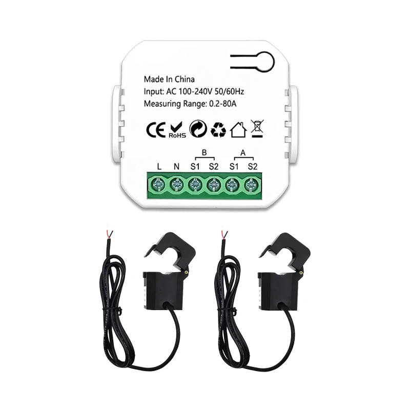 Intelligenter ZigBee Energiezähler Bidirektional für Solar mit CT 80A App Echtzeit-Monitor für Import und Export von Energie Kompatibel mit Tuya Smart 110V/240V 50/60Hz