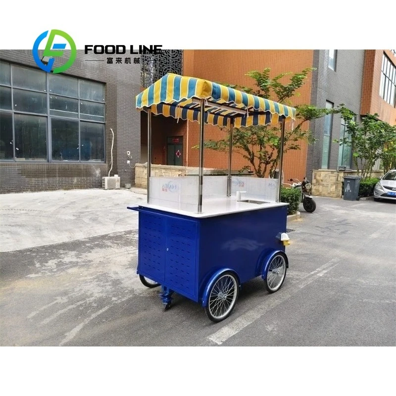 Customized Commercial Mobile Vending Cart With Built-in Mini Freezer Multifunctional Candy Ice Cream Stall