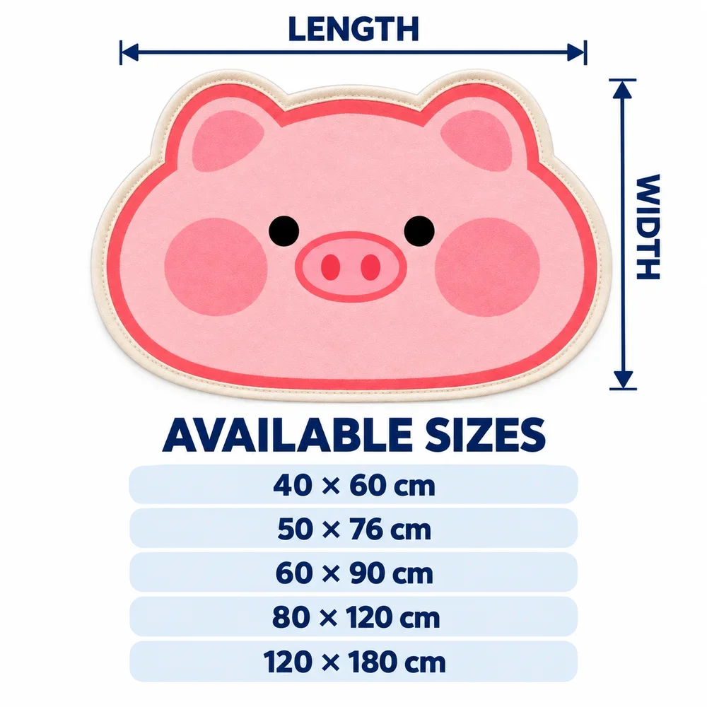 Pink Pig Face Shaped Area Rug Animal Irregular Flannel Floor Mat for Bedroom Living Room Bathroom Entryway Indoor Home Decor