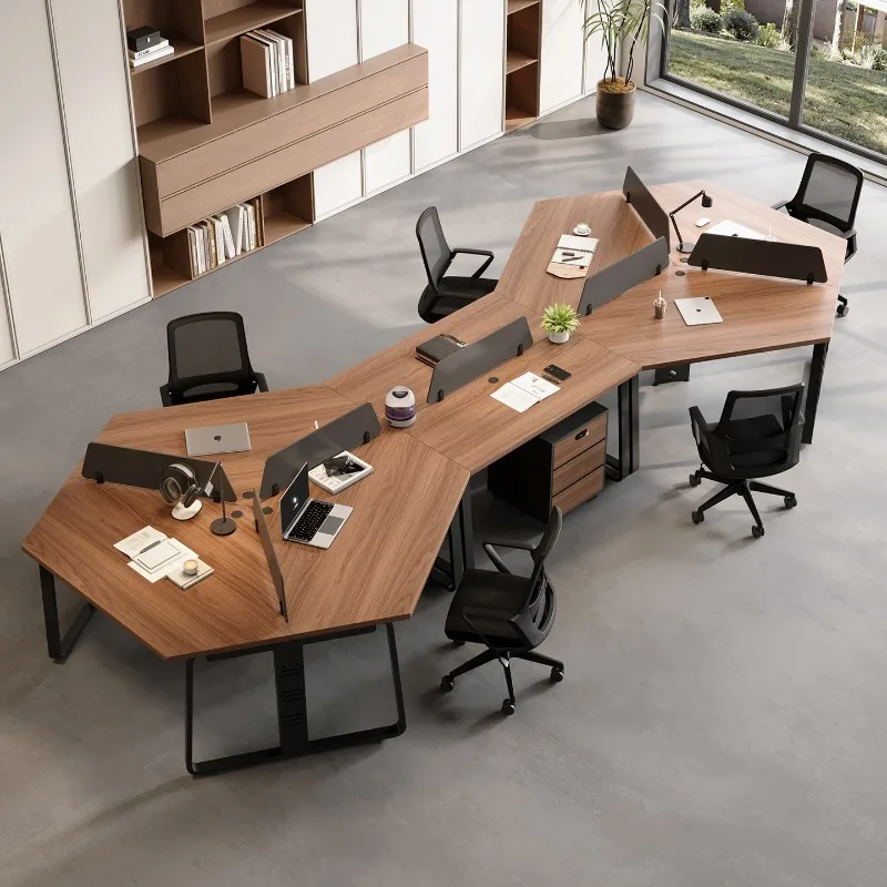 Solid wood E0 solid wood staff office desk and chair combination, simple business style, staff position, office screen computer