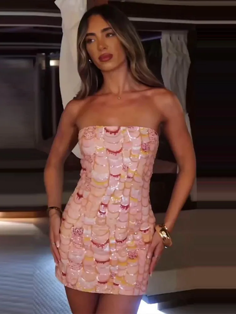 Sexy Pailletten-Trägerloses Minikleid für Damen, Rückenfreies Ärmelloses Glitzer-Partykleid, Schlankes Sommerkleid 2026, Neue Elegante Damenkleider